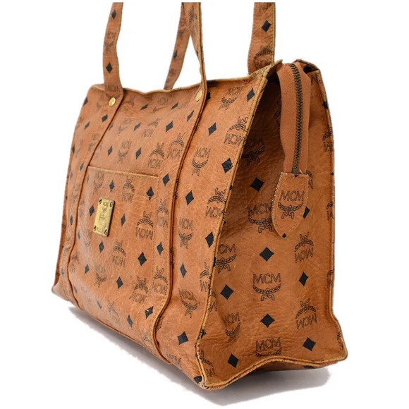 MCM Cognac Vicetos Top Zipper Shoulder Briefcase Work Bag Authentic EUC - Picture 5 of 17